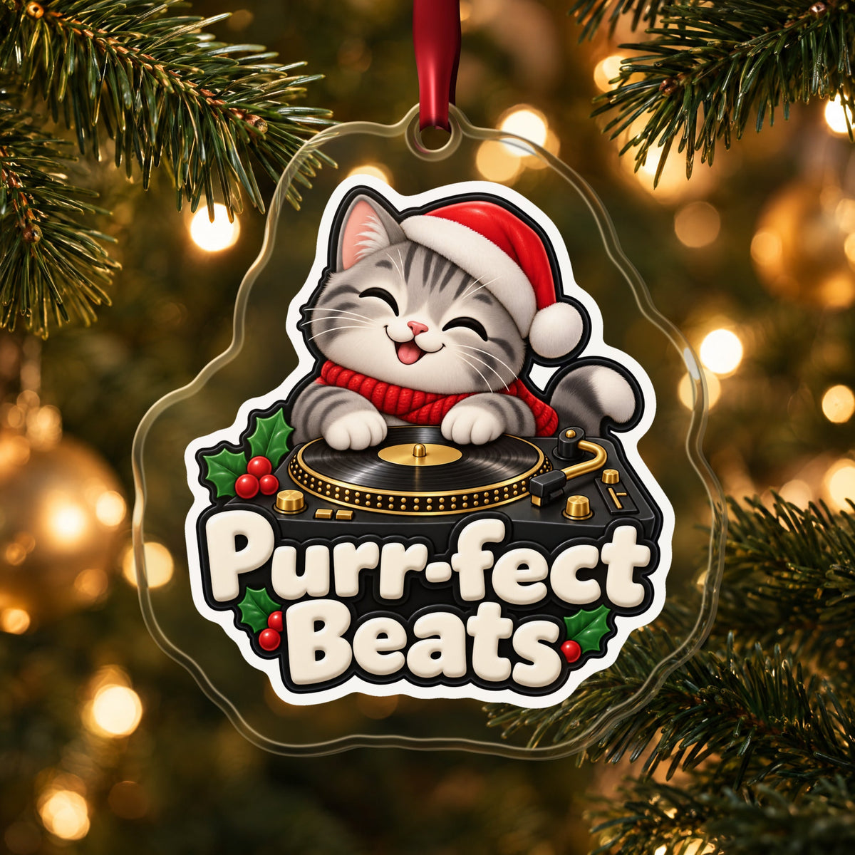 Purr-fect Beats Cat DJ Christmas Ornament
