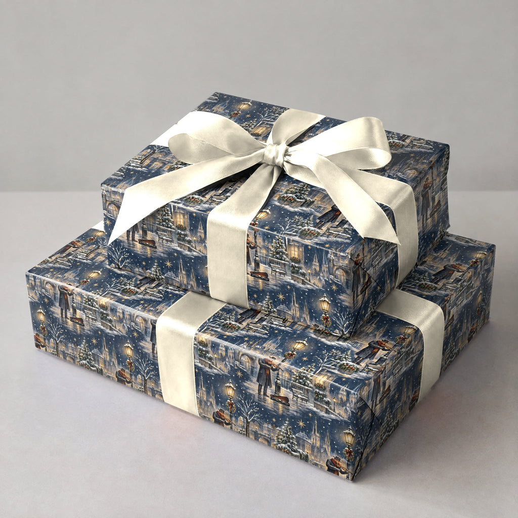 Snowy Street Musician Wrapping Paper