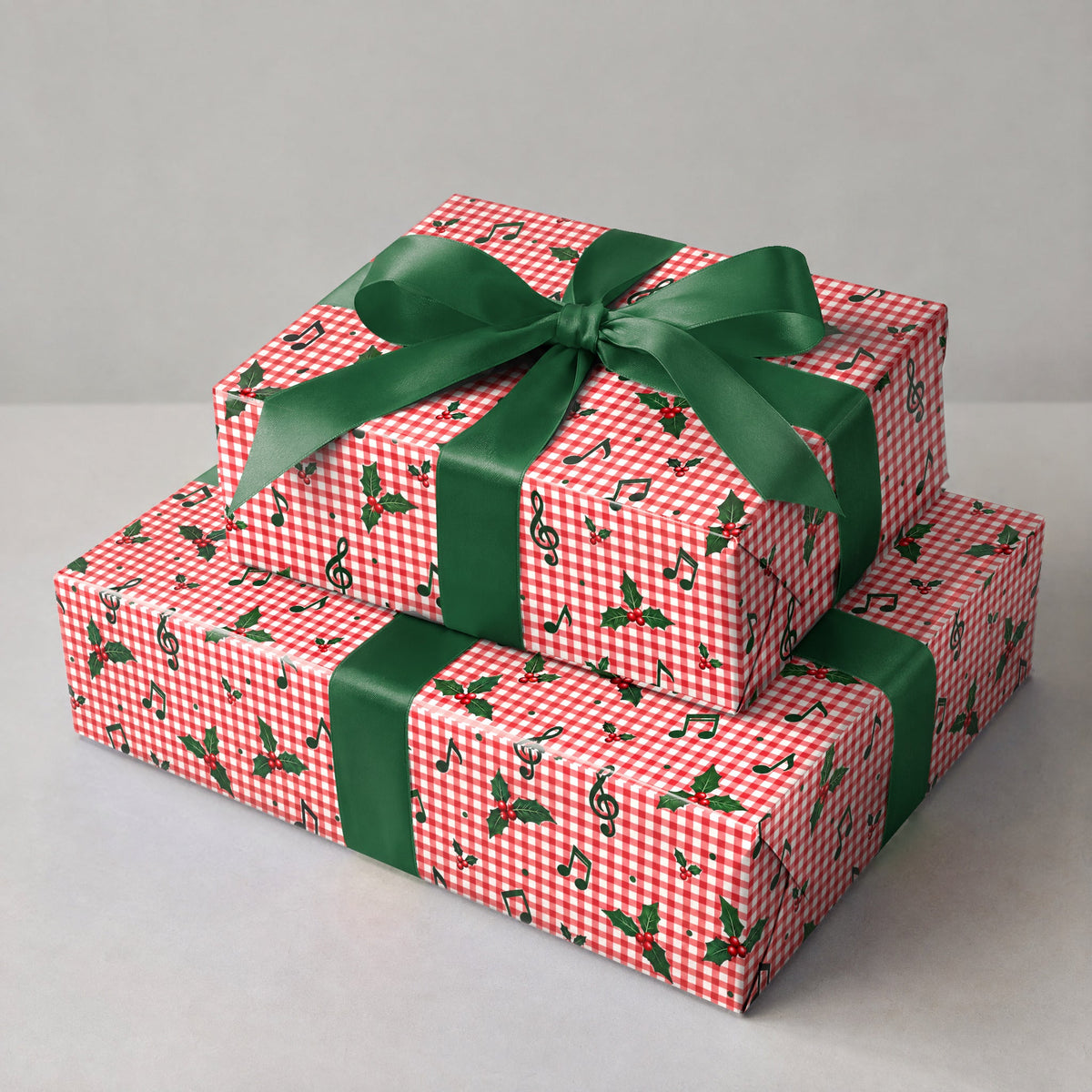 Red Gingham Music Note Wrapping Paper