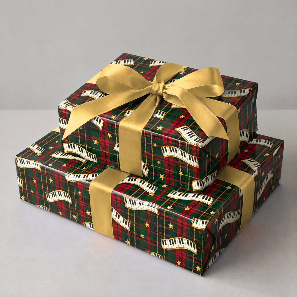 Holiday Plaid Piano Keys Wrapping Paper