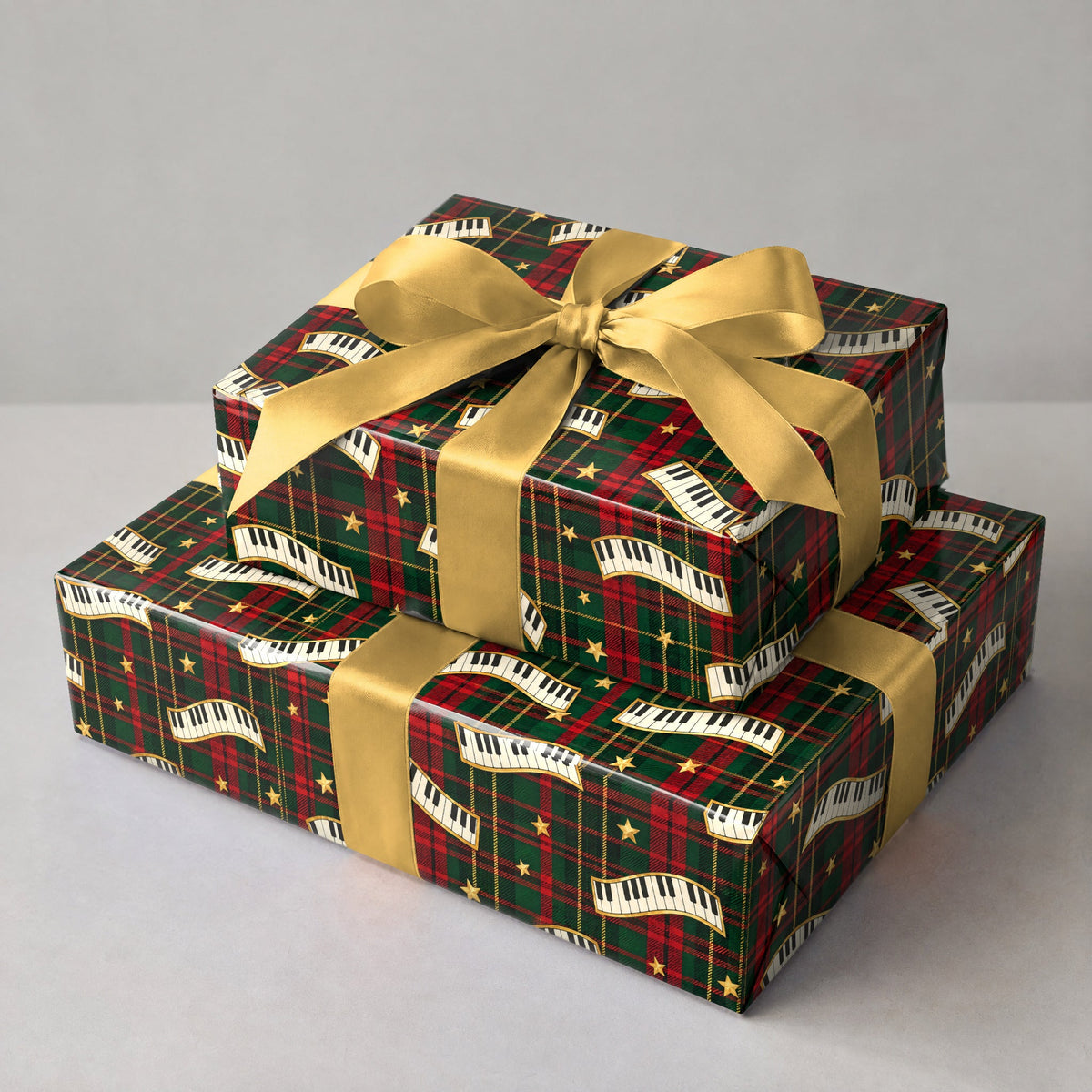 Holiday Plaid Piano Keys Wrapping Paper