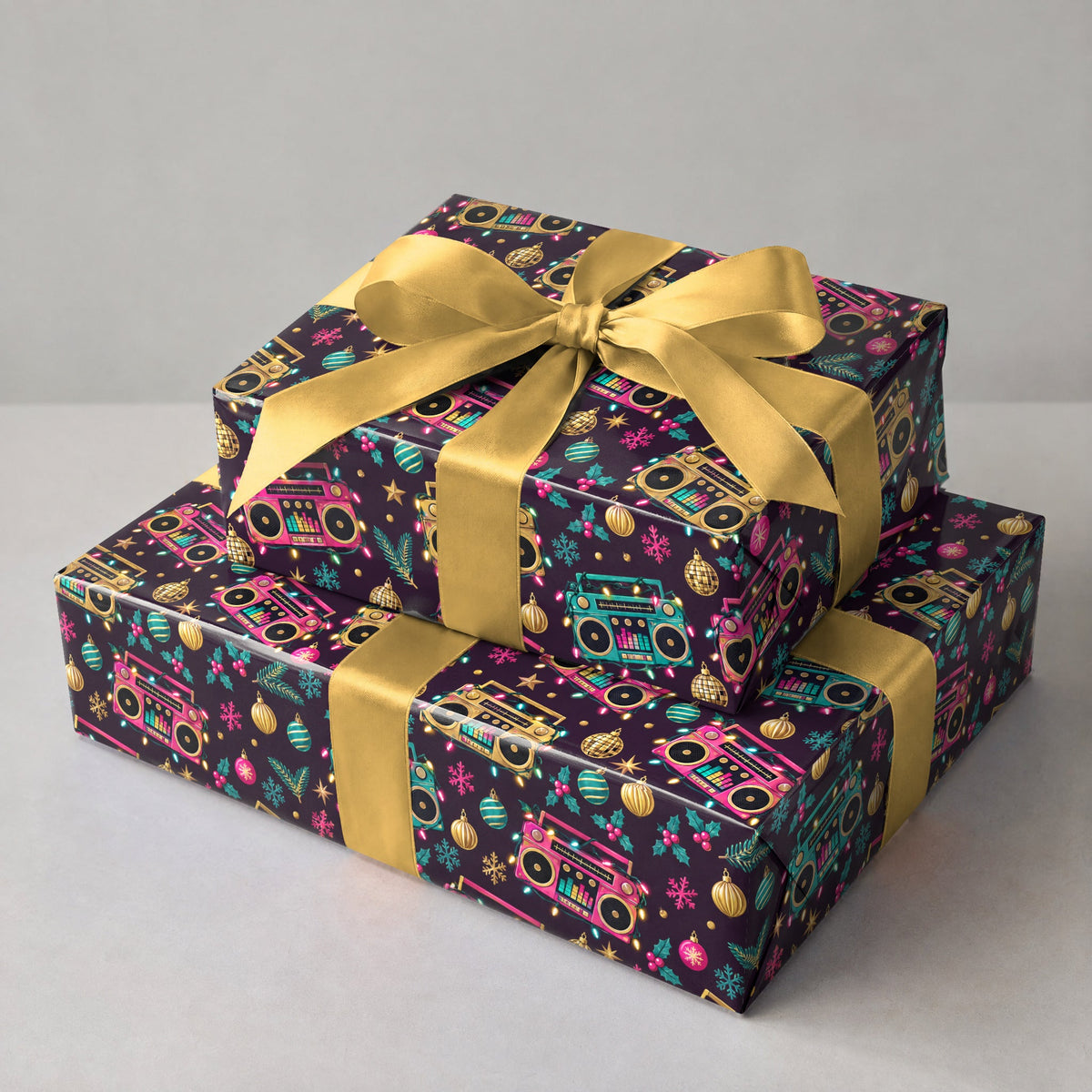 Holiday Boombox Glow Wrapping Paper