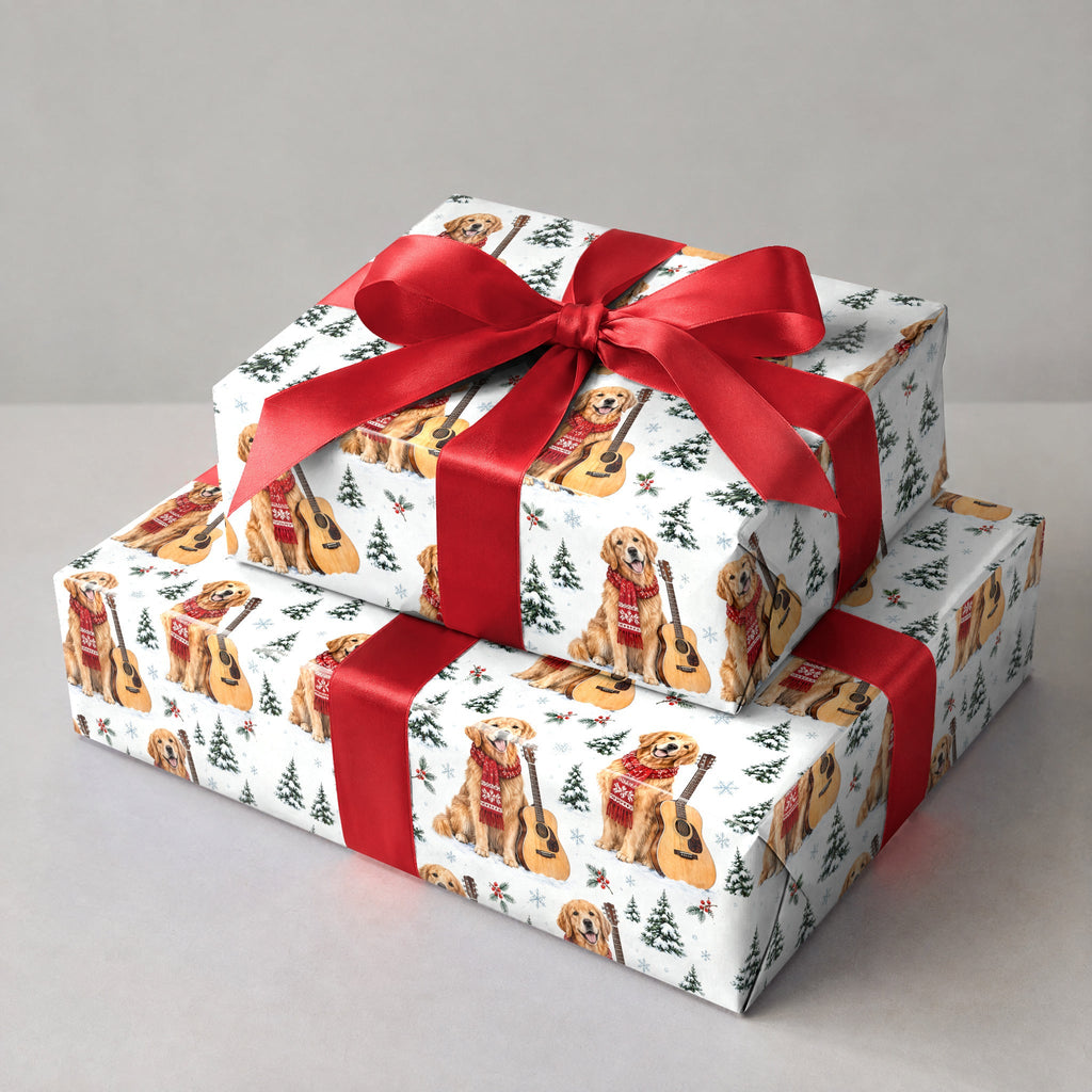 Golden Retriever Guitar Christmas Wrapping Paper