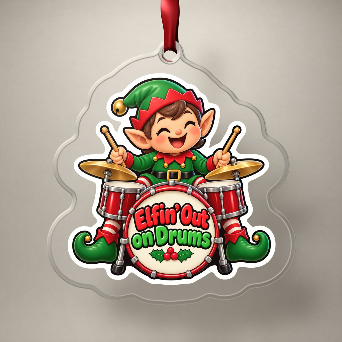 Elfin' Out on Drums Elf Drummer Christmas Ornament