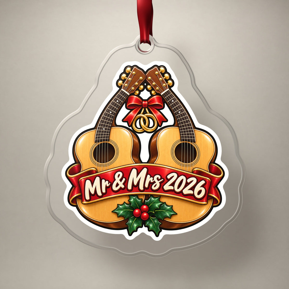 Mr & Mrs First Christmas 2026 Guitar Ornament