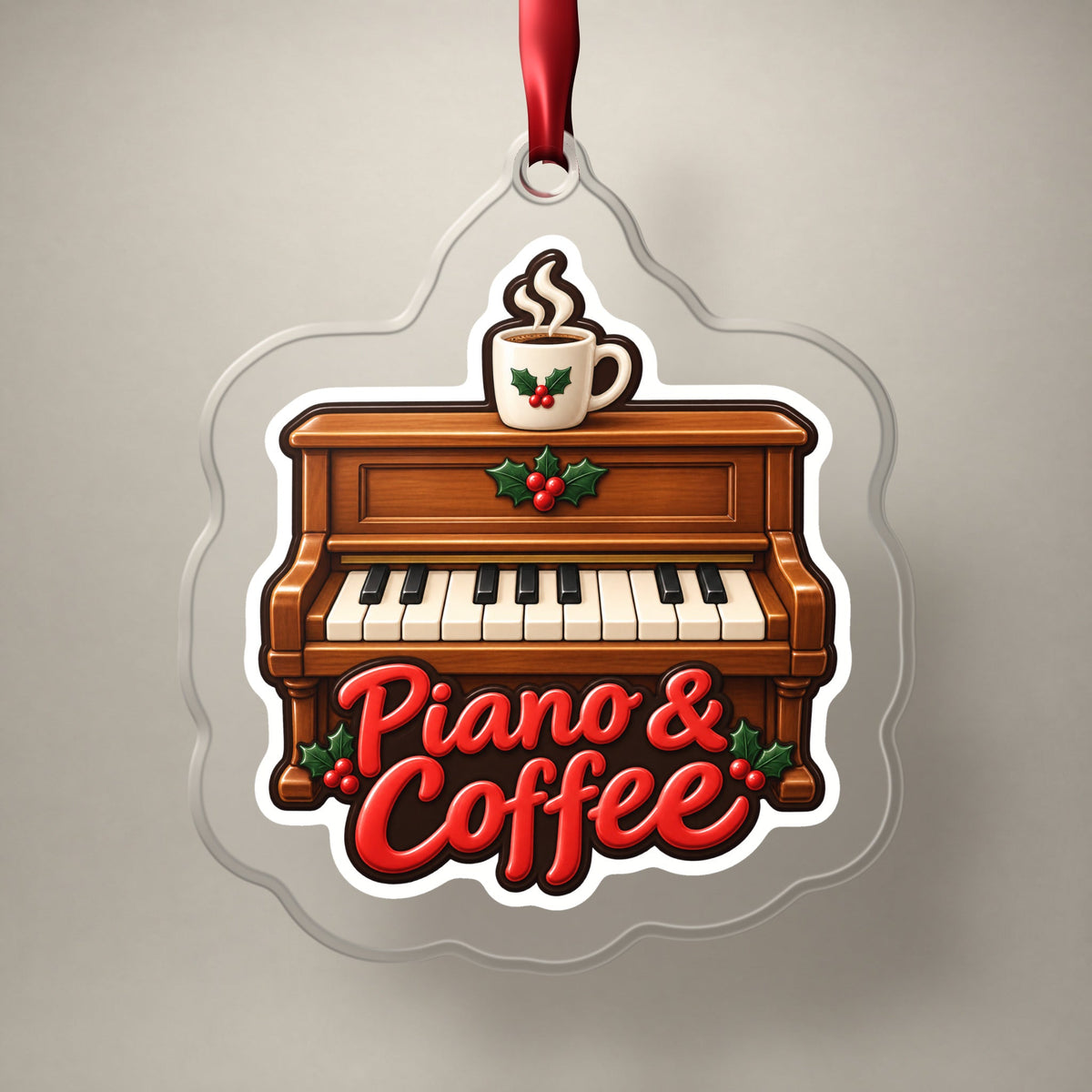 Piano & Coffee Christmas Ornament for Pianists