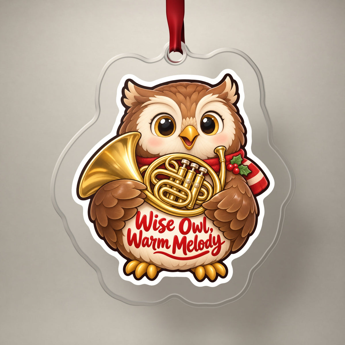 Wise Owl, Warm Melody French Horn Christmas Ornament