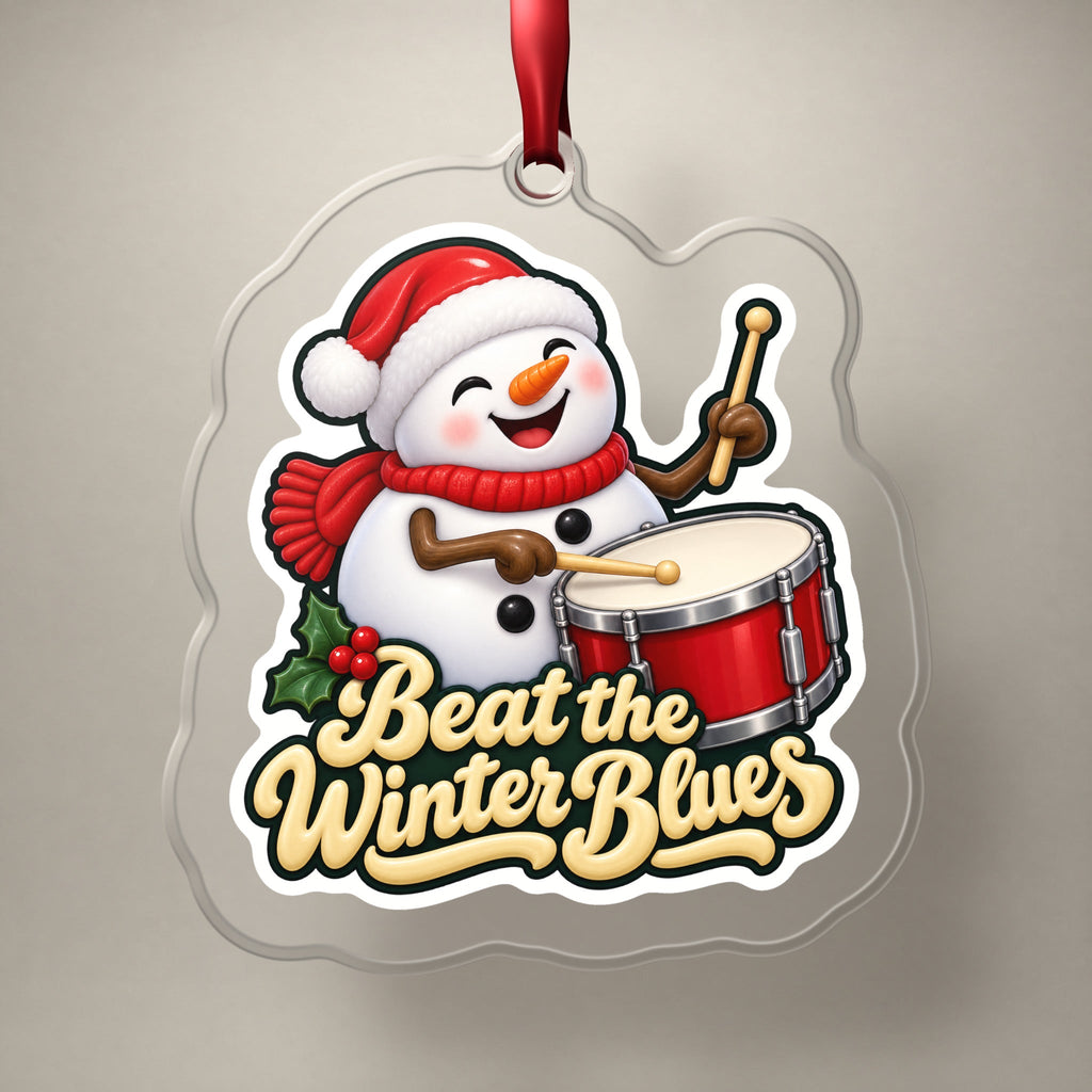 Beat the Winter Blues Snowman Drummer Christmas Ornament