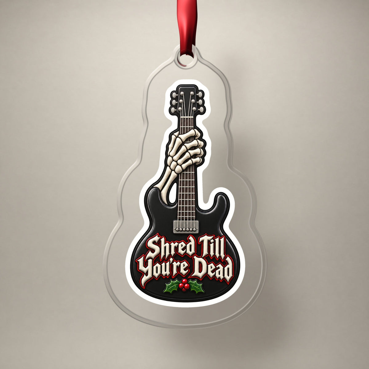 Shred Till You're Dead Skeleton Guitar Christmas Ornament