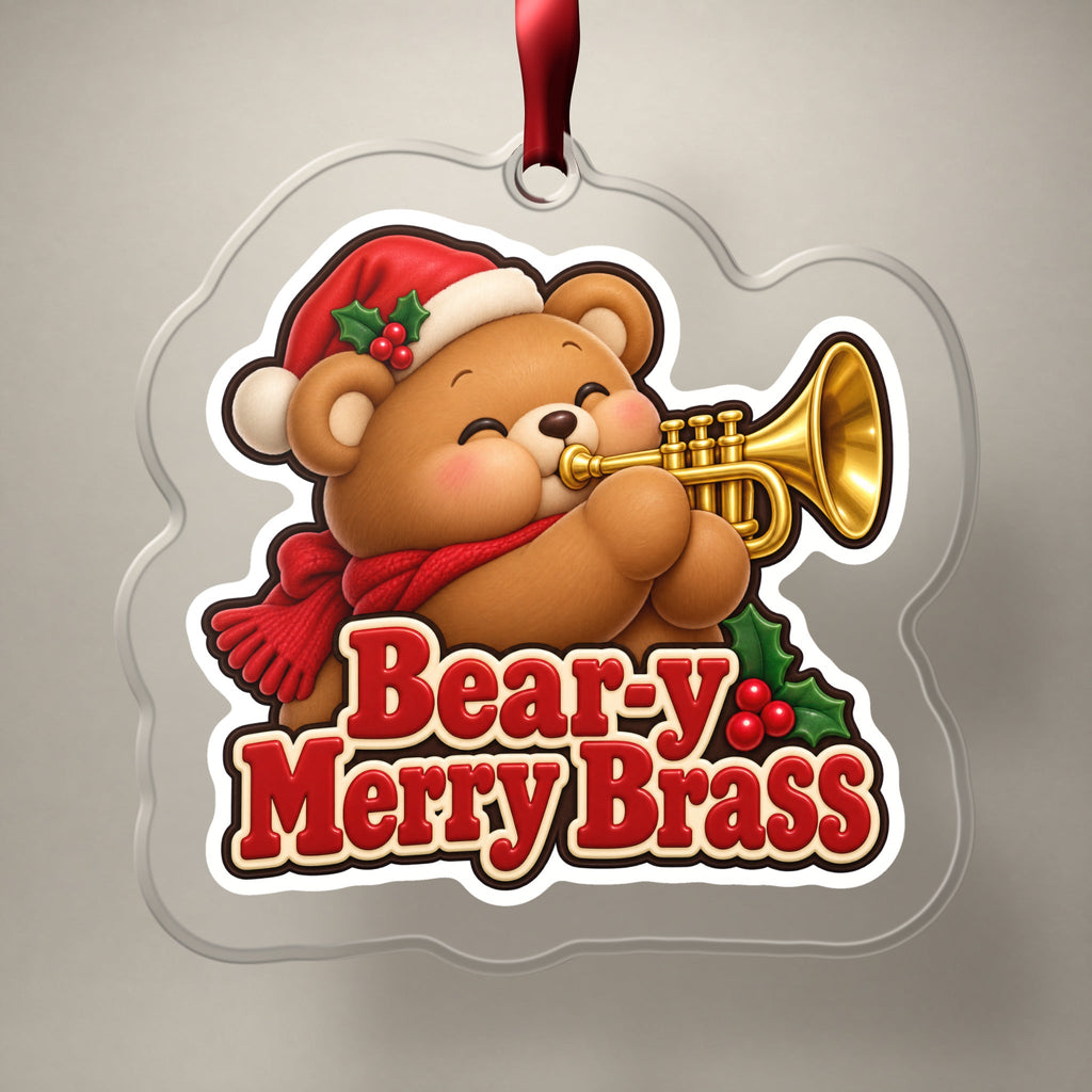 Bear-y Merry Brass Teddy Bear Trumpet Christmas Ornament