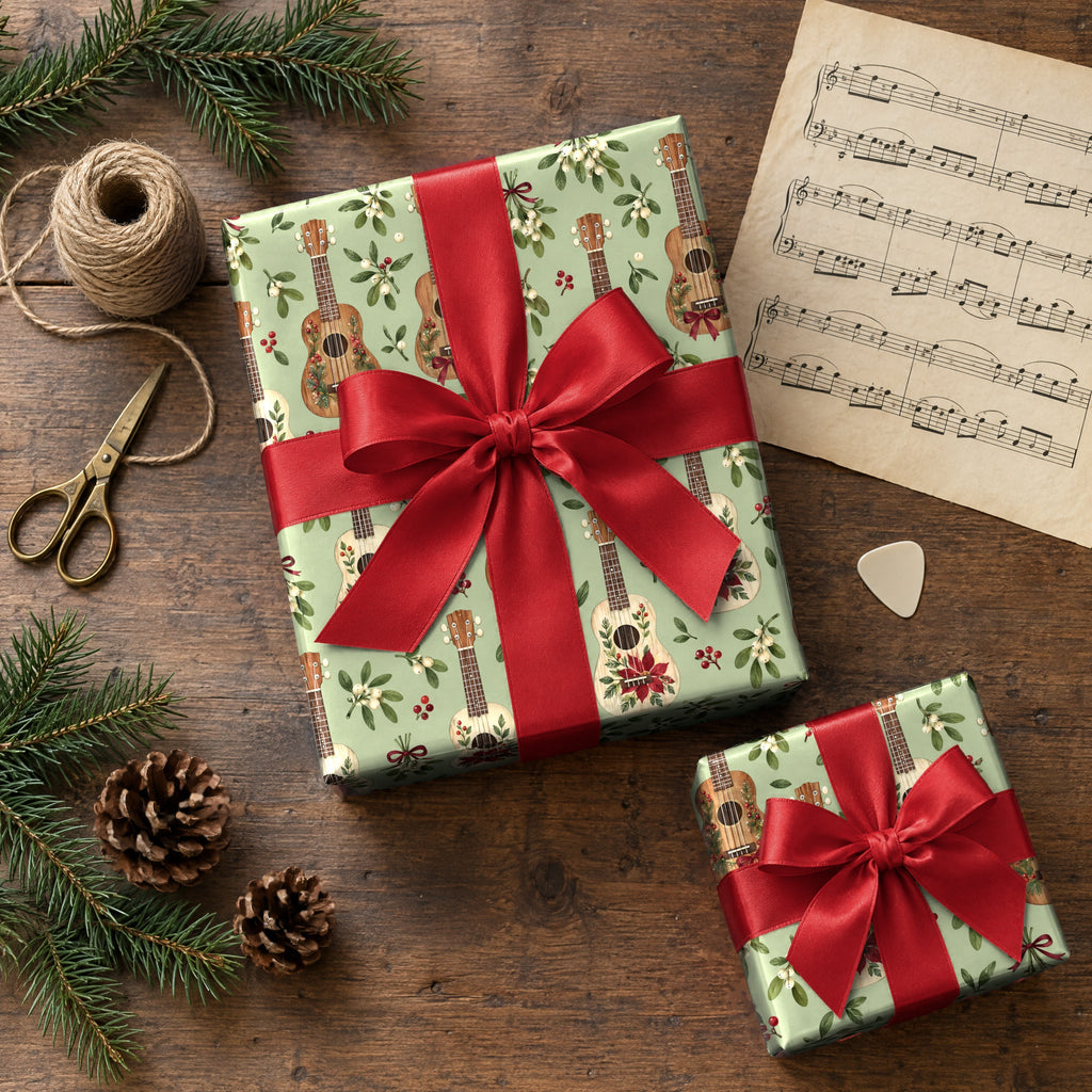 Ukulele Mistletoe Scatter Wrapping Paper