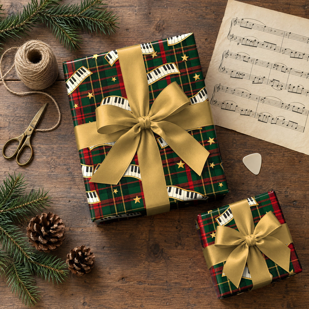 Holiday Plaid Piano Keys Wrapping Paper