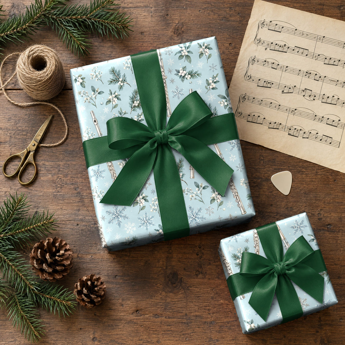 Flurries and Flutes Wrapping Paper