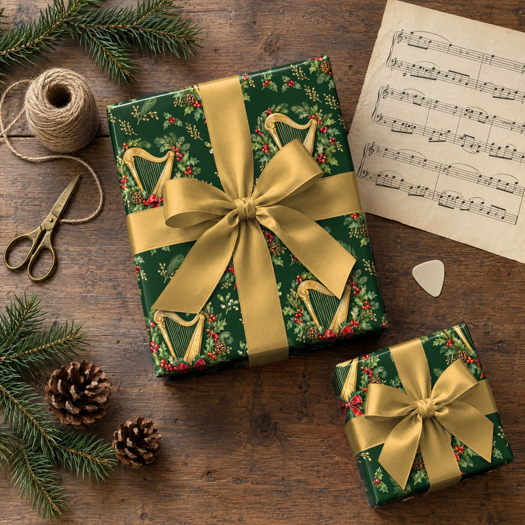 Harp Holly Wreath Wrapping Paper