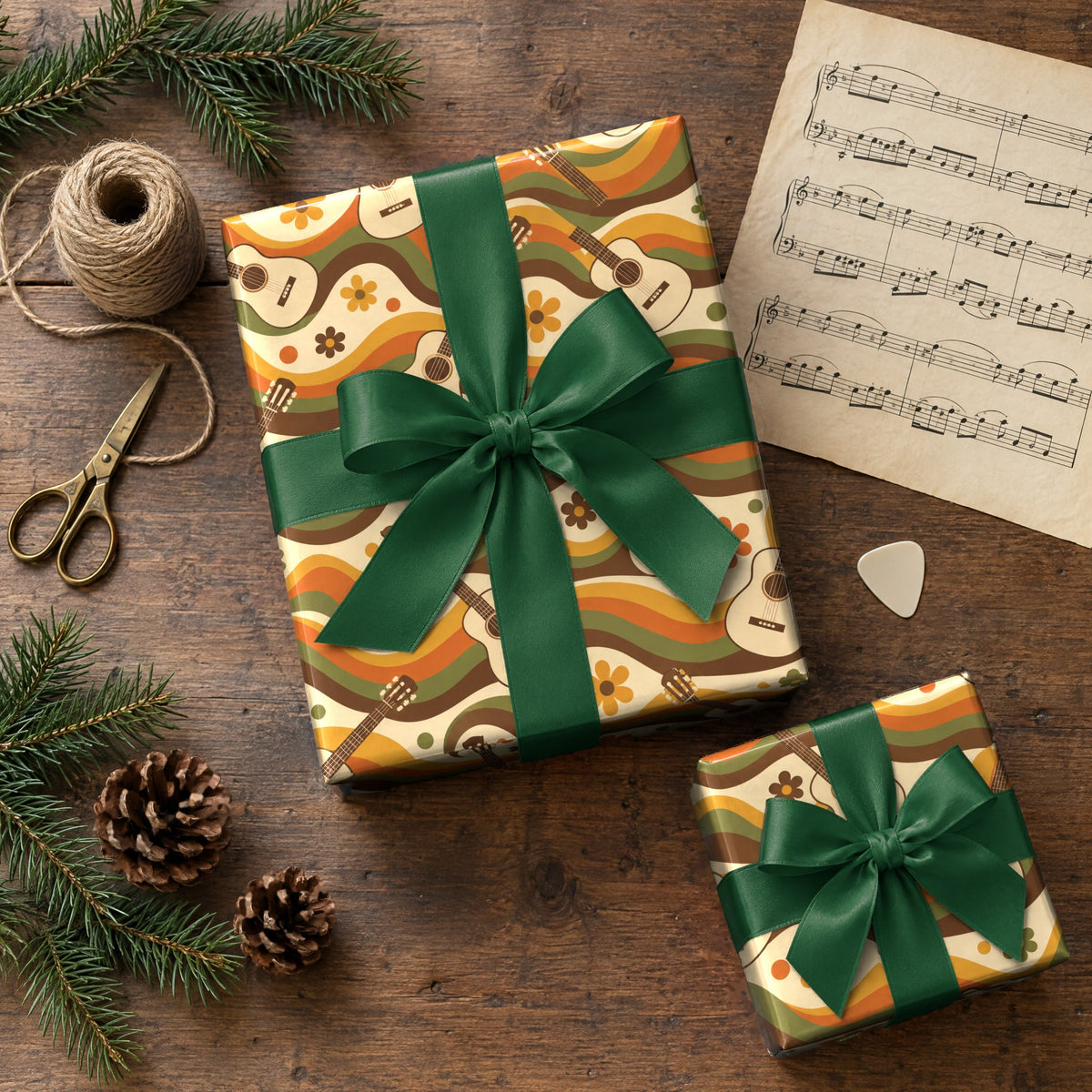 Groovy Guitar Waves Retro Wrapping Paper