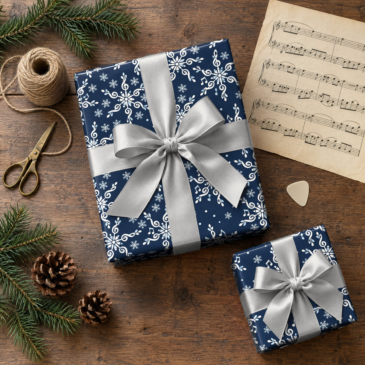 Treble Clef Snowflakes Wrapping Paper