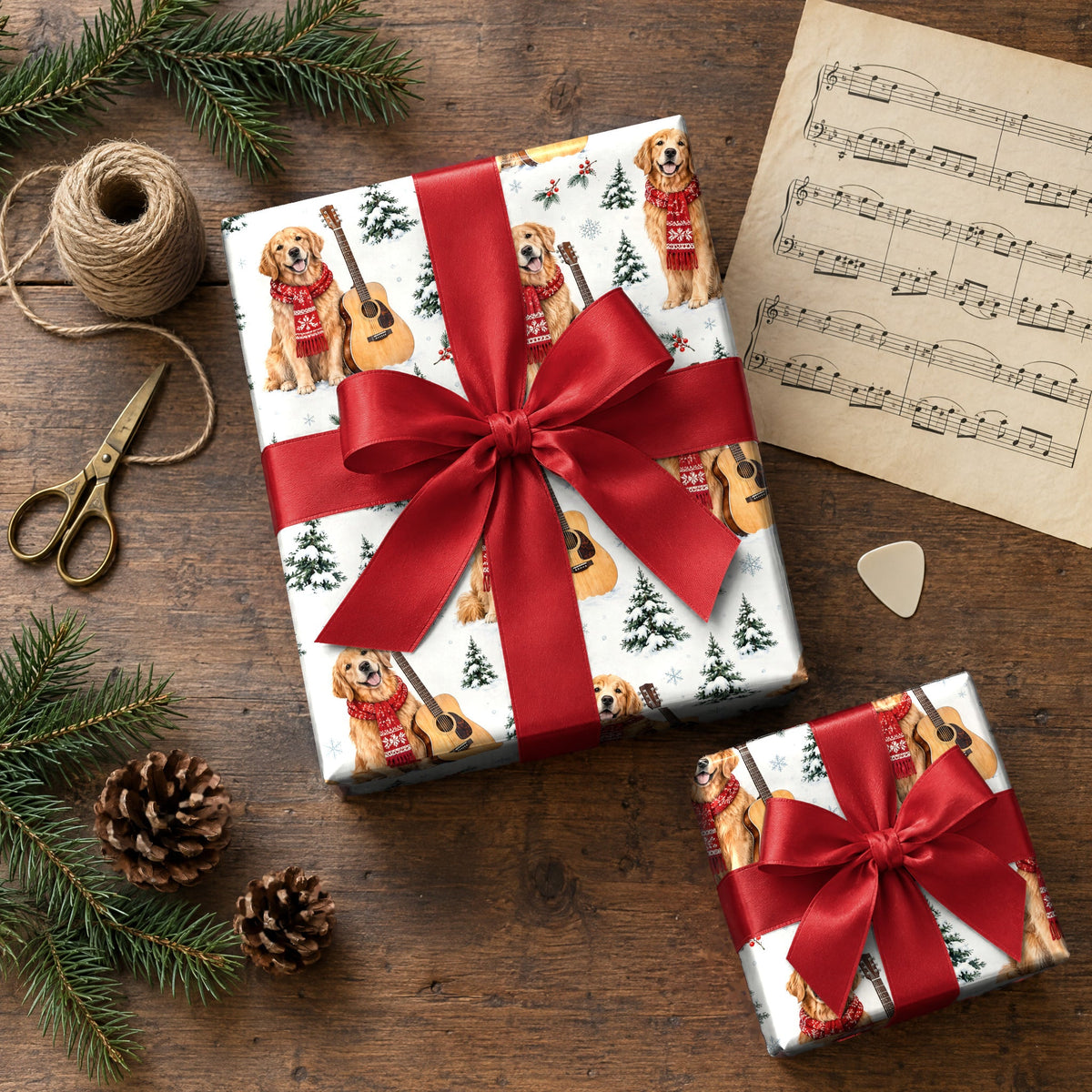 Golden Retriever Guitar Christmas Wrapping Paper