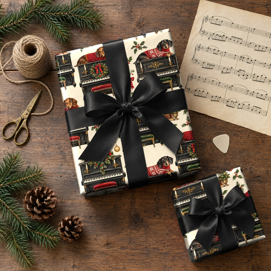 Dachshund Piano Christmas Wrapping Paper