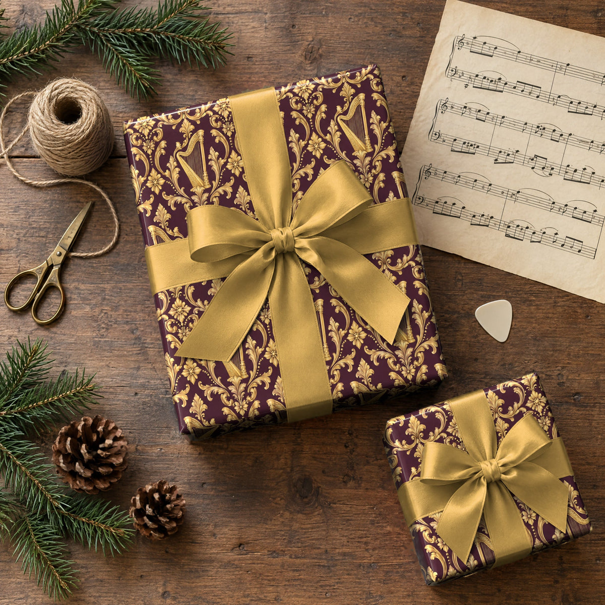 Plum Harp Brocade Wrapping Paper