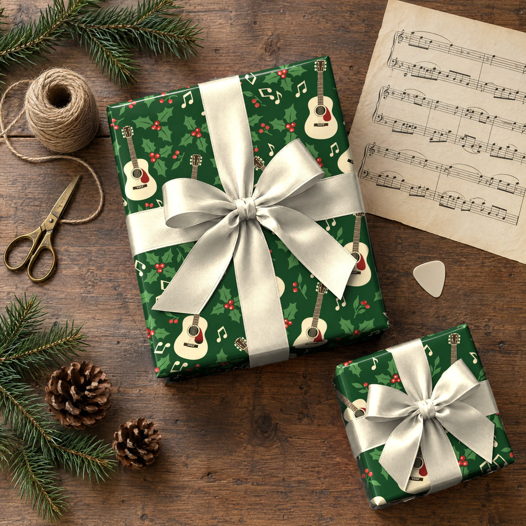 Holly Jolly Acoustic Guitar Wrapping Paper