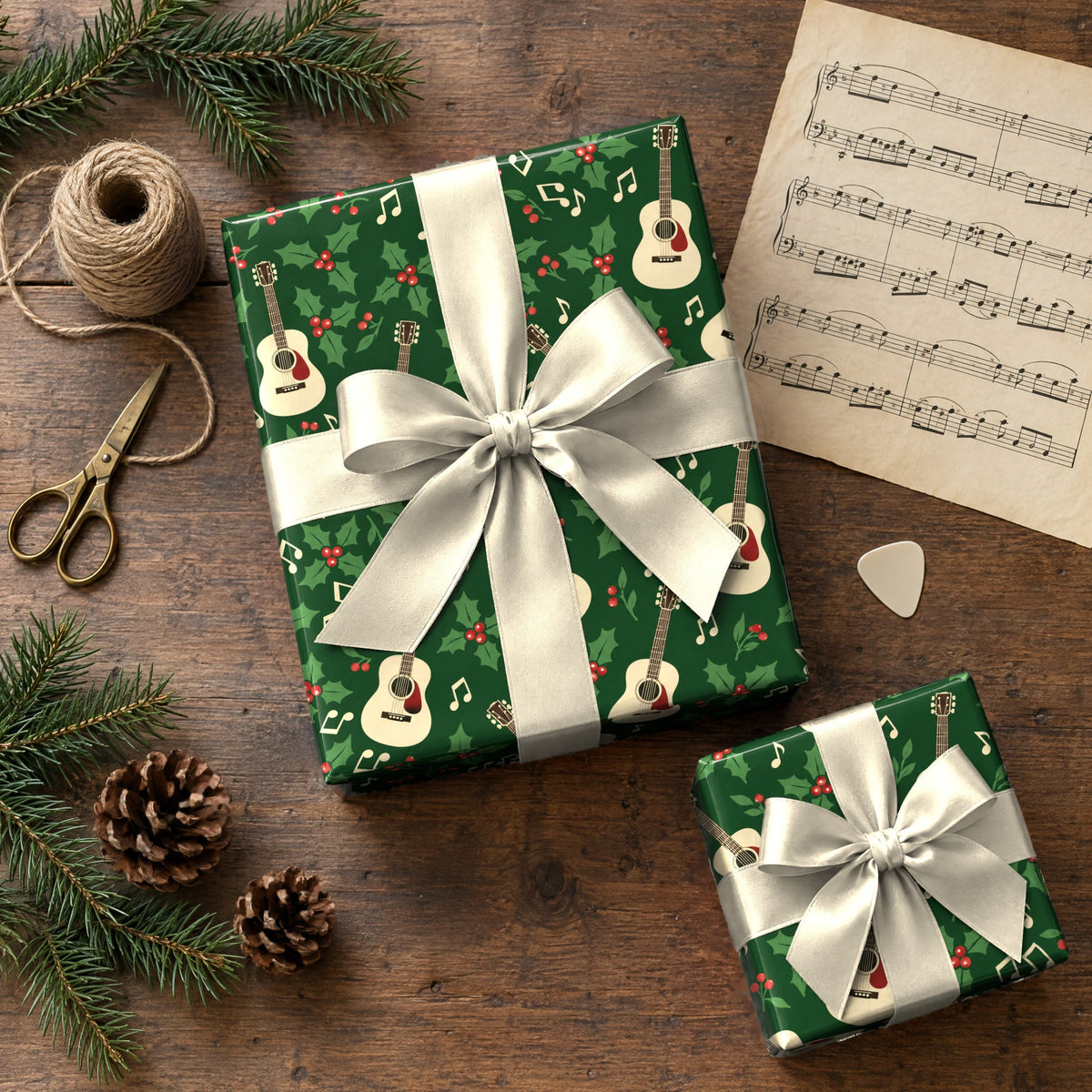 Holly Jolly Acoustic Guitar Wrapping Paper