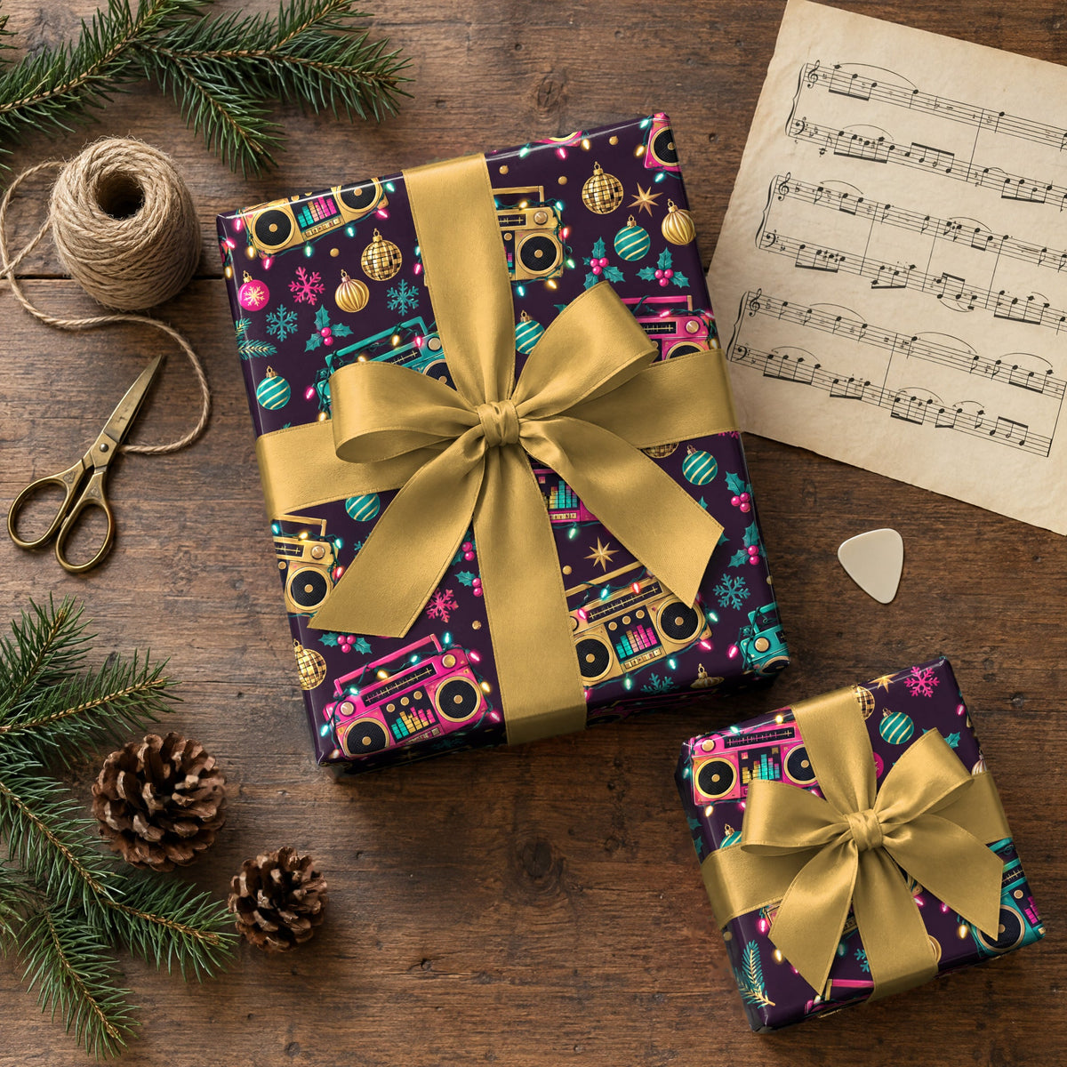 Holiday Boombox Glow Wrapping Paper