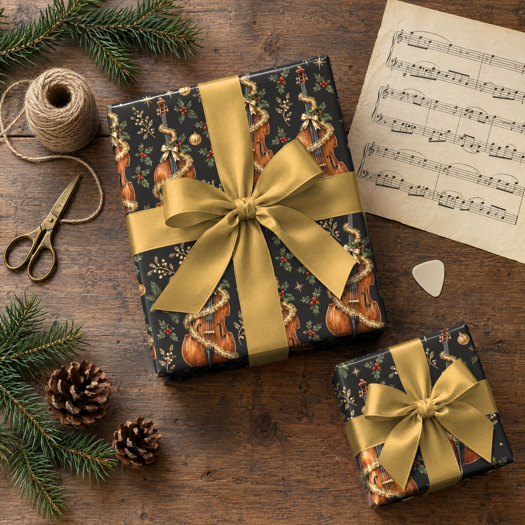 Upright Bass and Tinsel Wrapping Paper