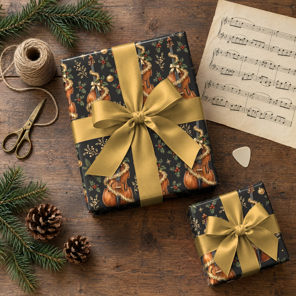 Upright Bass and Tinsel Wrapping Paper