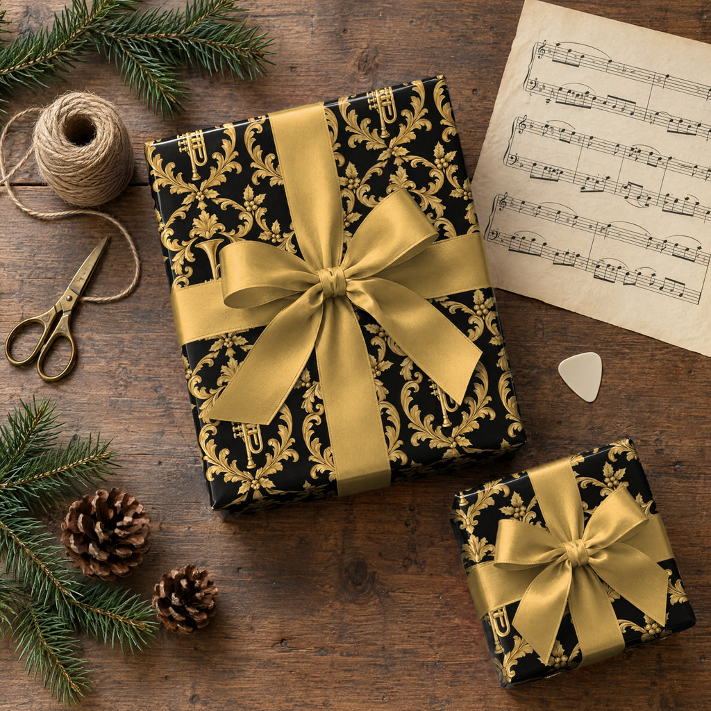 Obsidian Trumpet Damask Wrapping Paper
