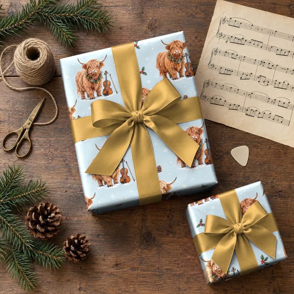 Highland Cow Fiddle Christmas Wrapping Paper