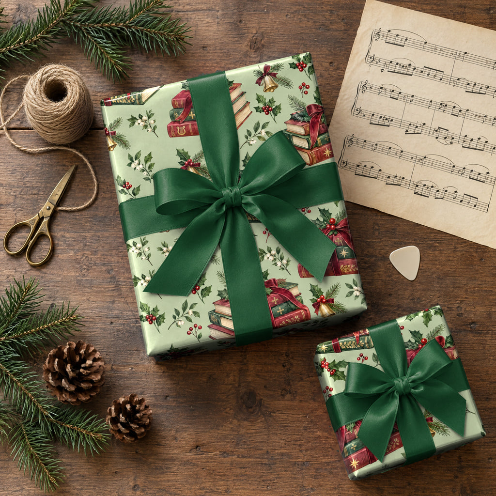 Carol Book Stack Wrapping Paper