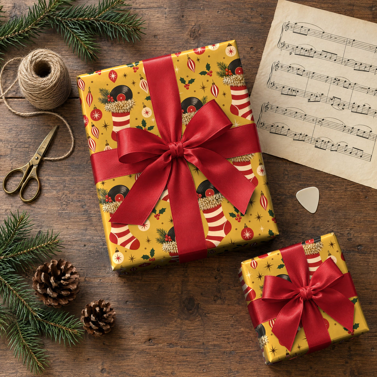 Retro Record Stocking Wrapping Paper