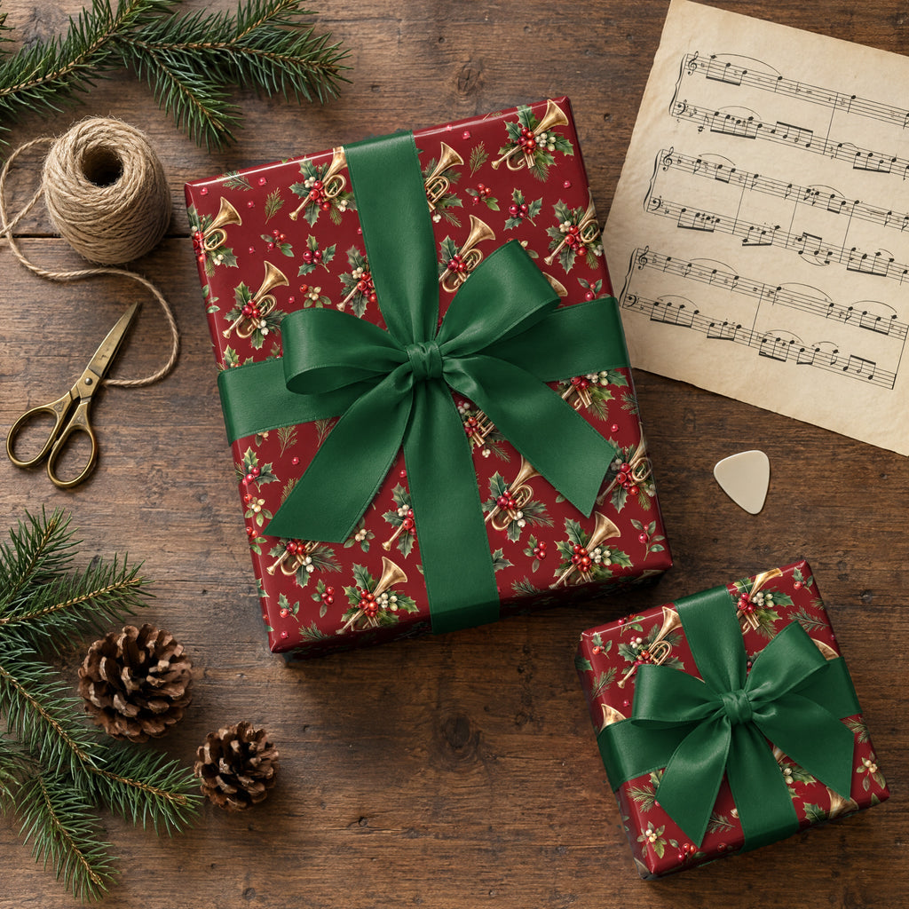 Cranberry Brass Sprig Wrapping Paper