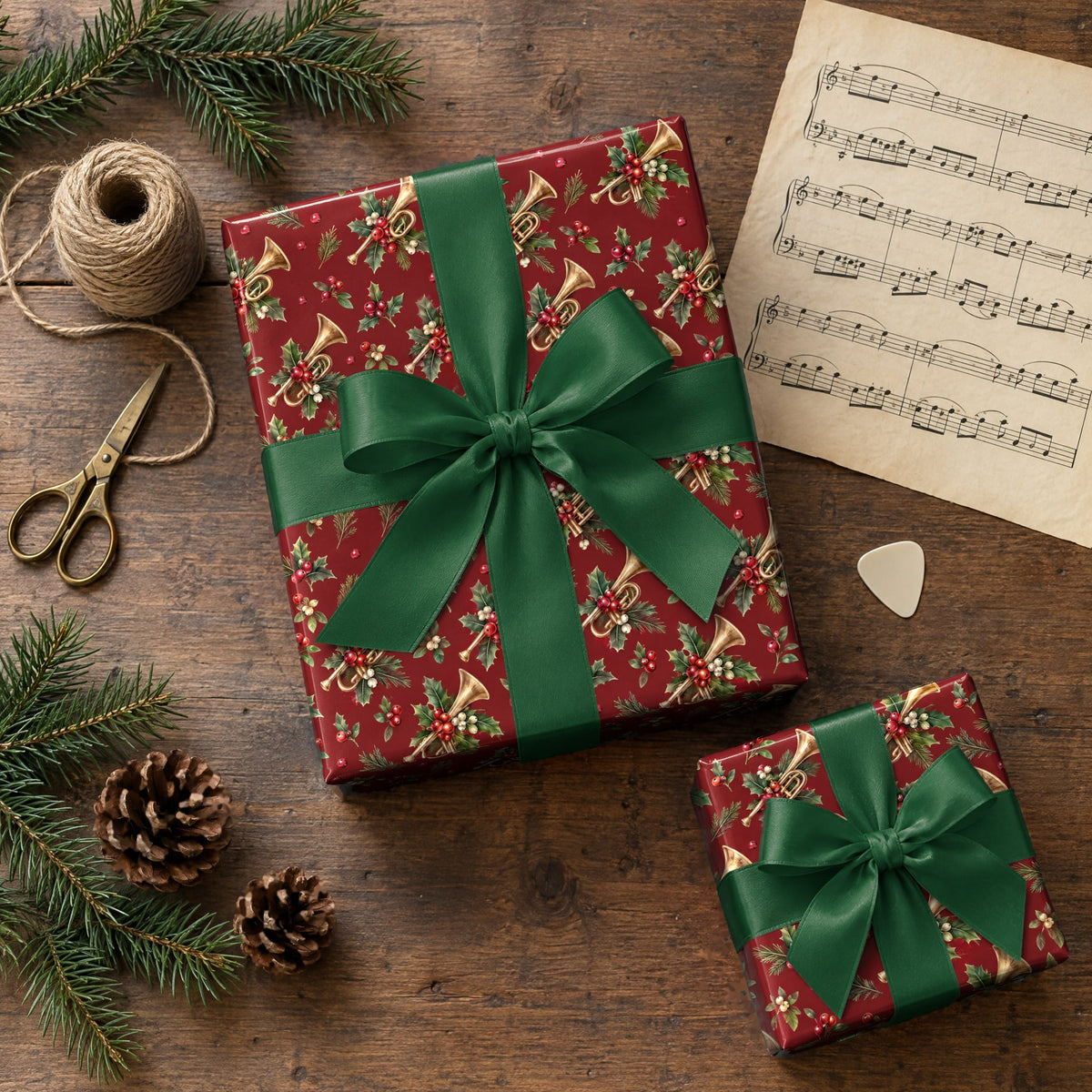 Cranberry Brass Sprig Wrapping Paper