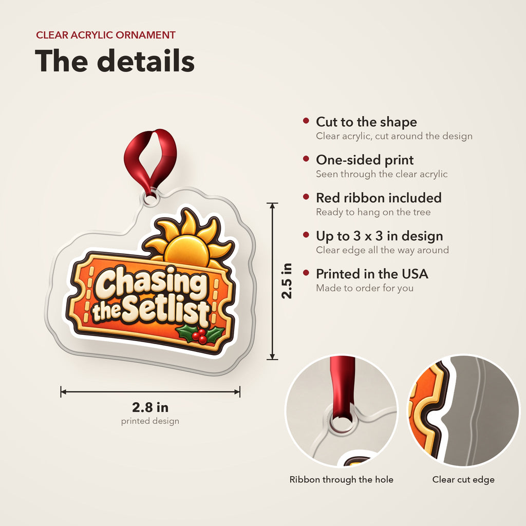 Chasing the Setlist Festival Ticket Christmas Ornament