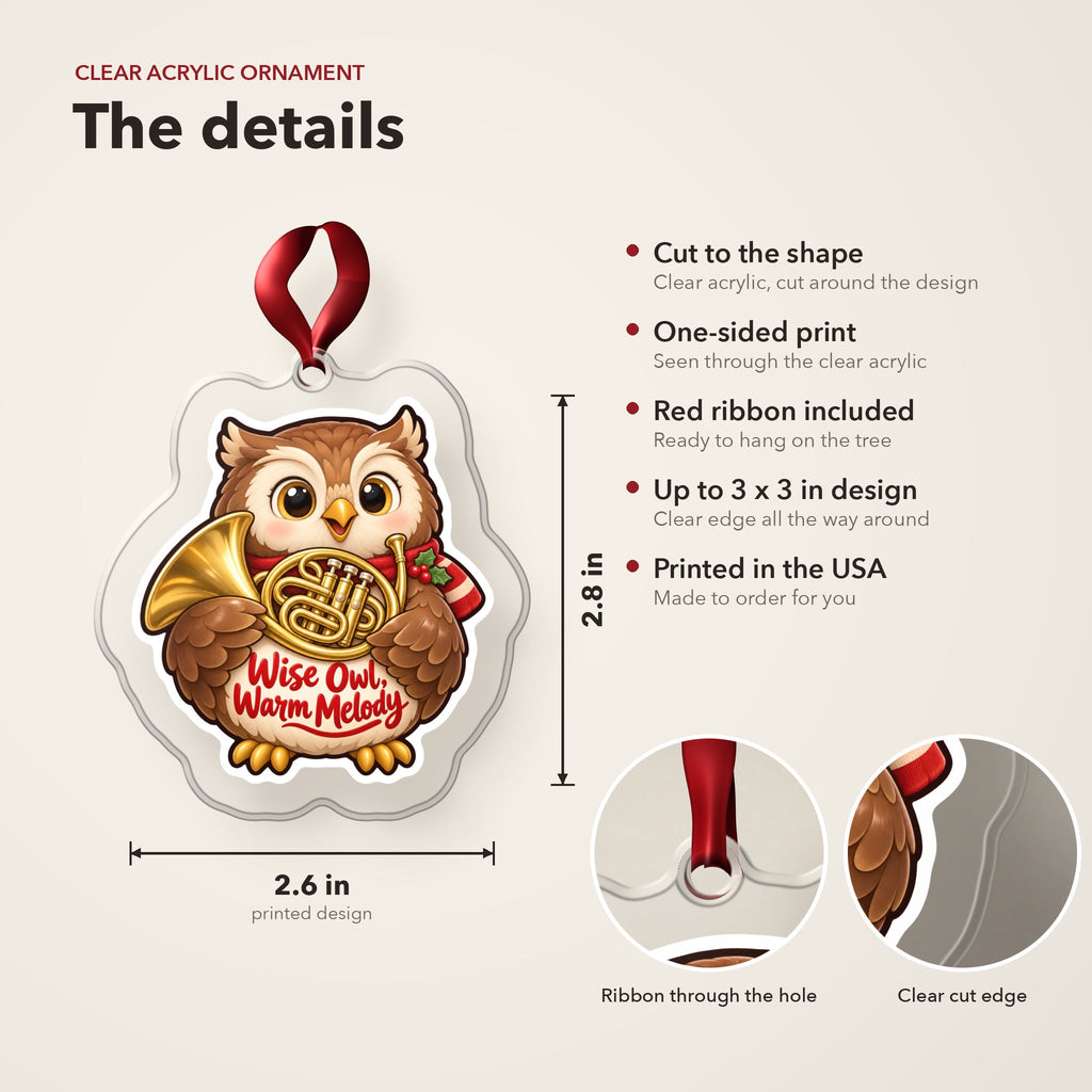 Wise Owl, Warm Melody French Horn Christmas Ornament