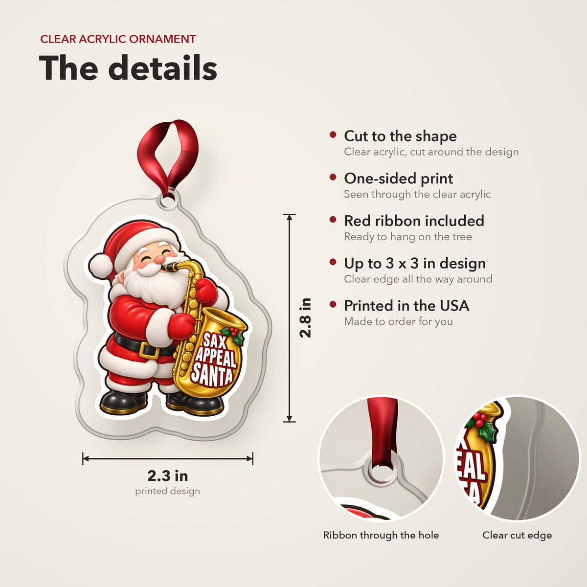Sax Appeal Santa Saxophone Christmas Ornament
