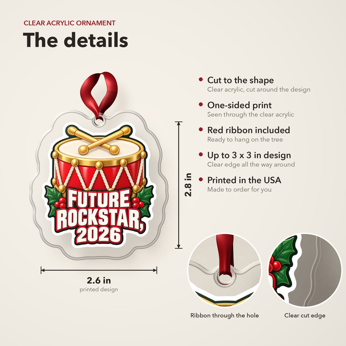 Future Rockstar 2026 Toy Drum Christmas Ornament