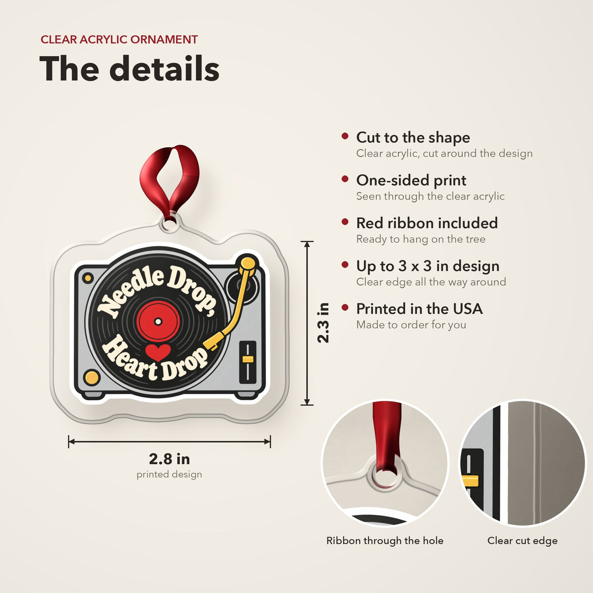 Needle Drop, Heart Drop Turntable Christmas Ornament