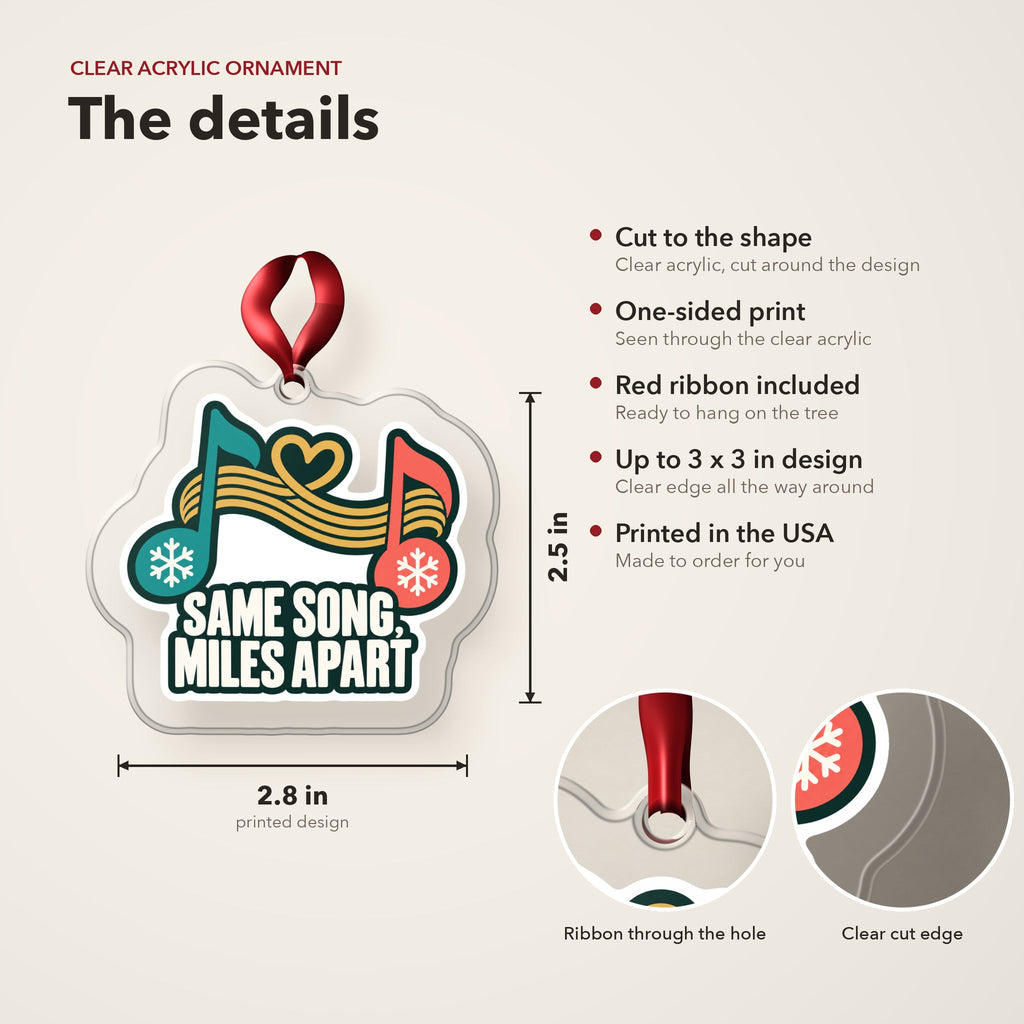 Same Song, Miles Apart Long Distance Christmas Ornament