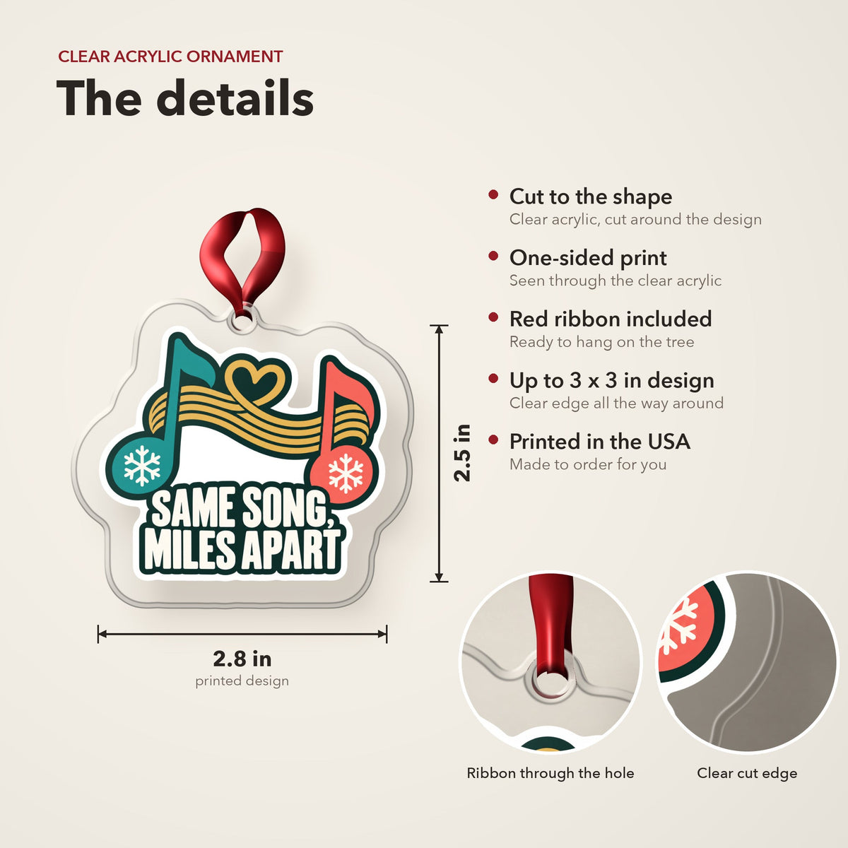 Same Song, Miles Apart Long Distance Christmas Ornament