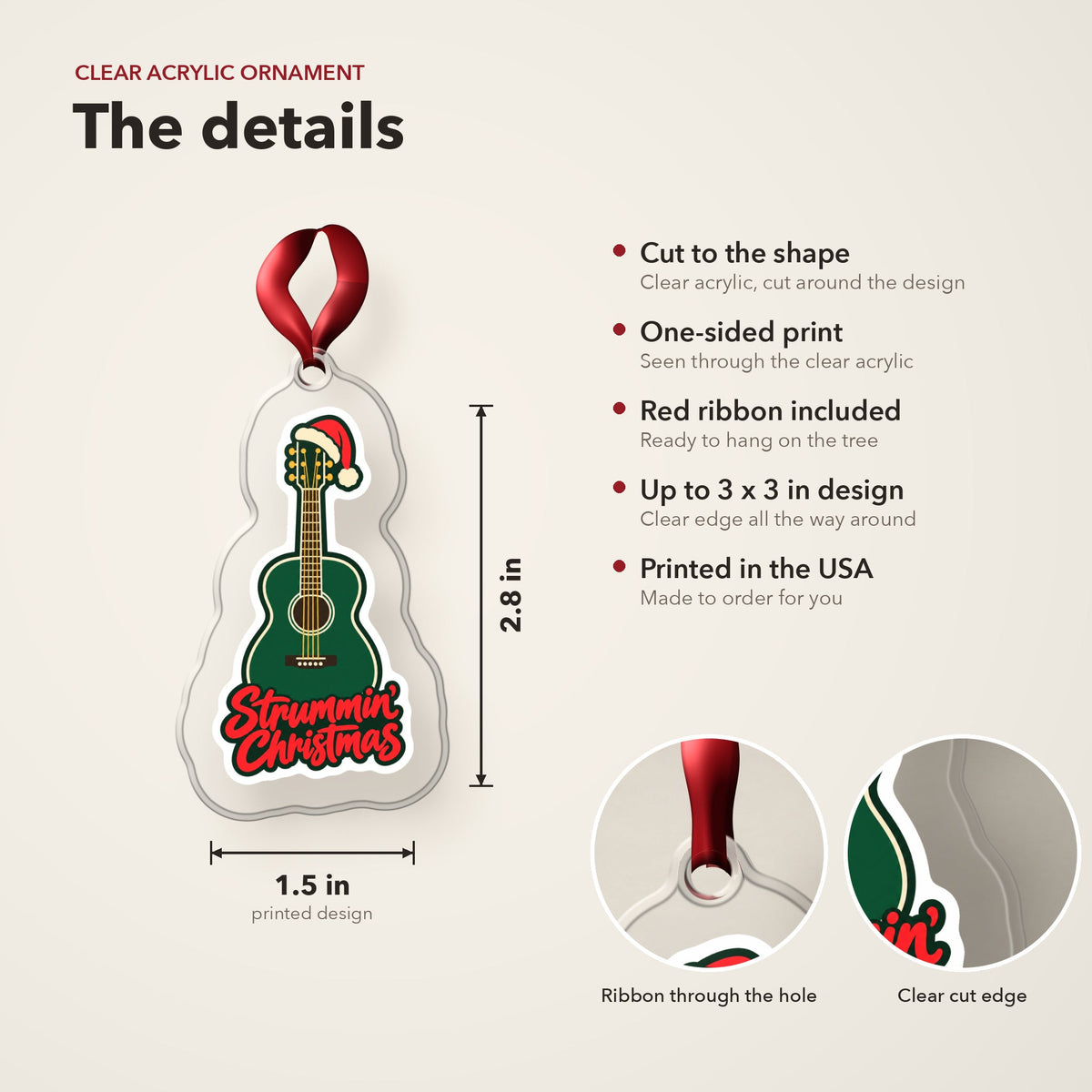 Strummin' Christmas Acoustic Guitar Ornament