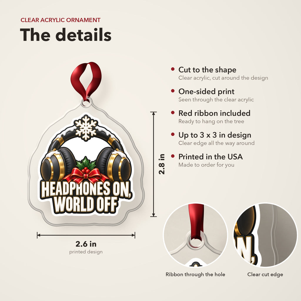 Headphones On, World Off Christmas Ornament