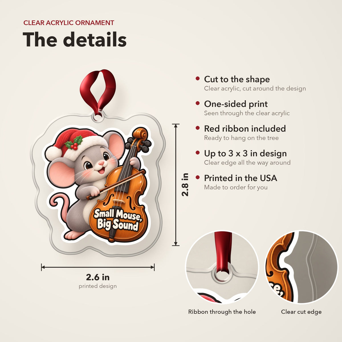 Small Mouse, Big Sound Cello Christmas Ornament
