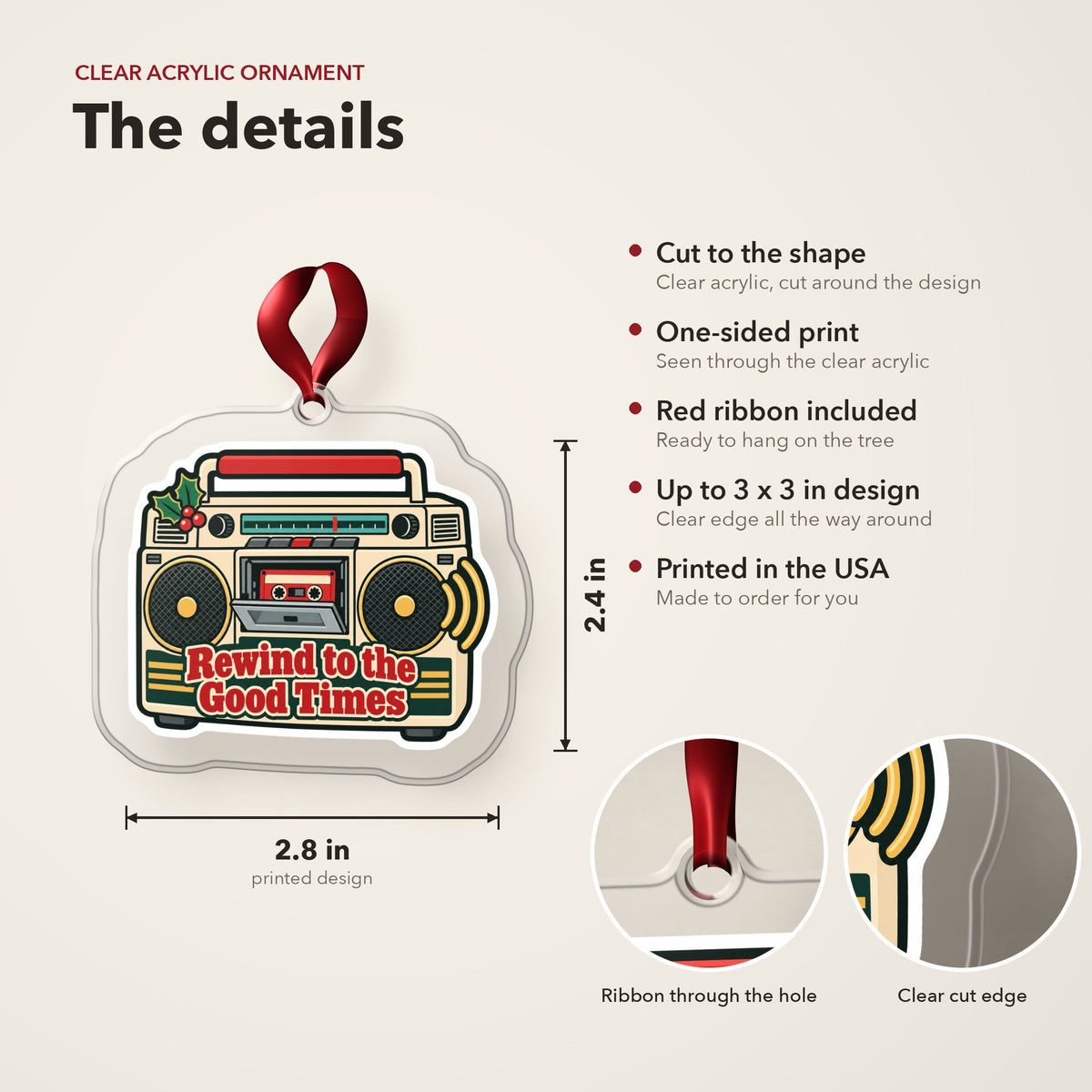 Rewind to the Good Times Boombox Christmas Ornament