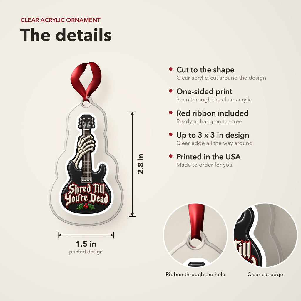 Shred Till You're Dead Skeleton Guitar Christmas Ornament