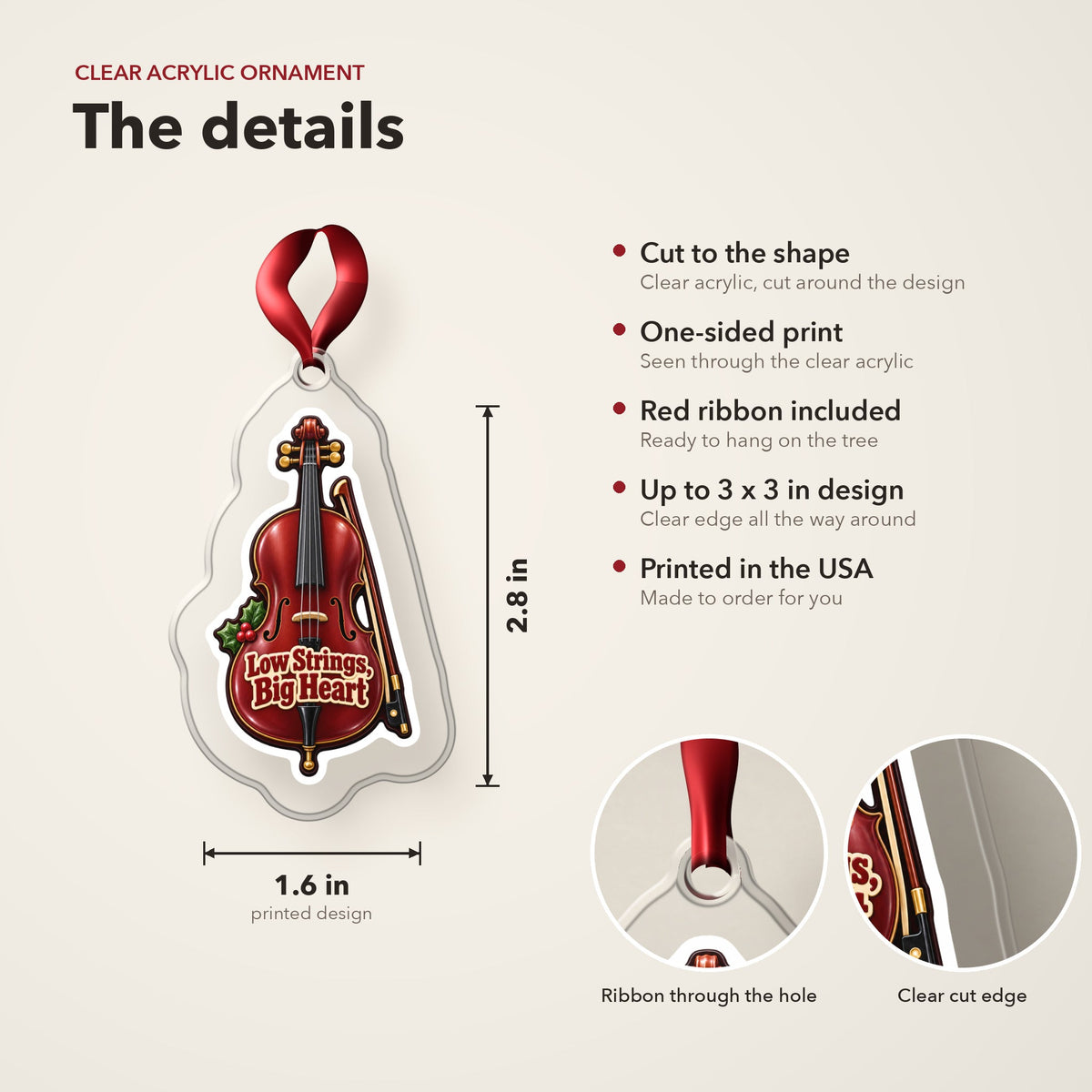 Low Strings, Big Heart Cello Christmas Ornament