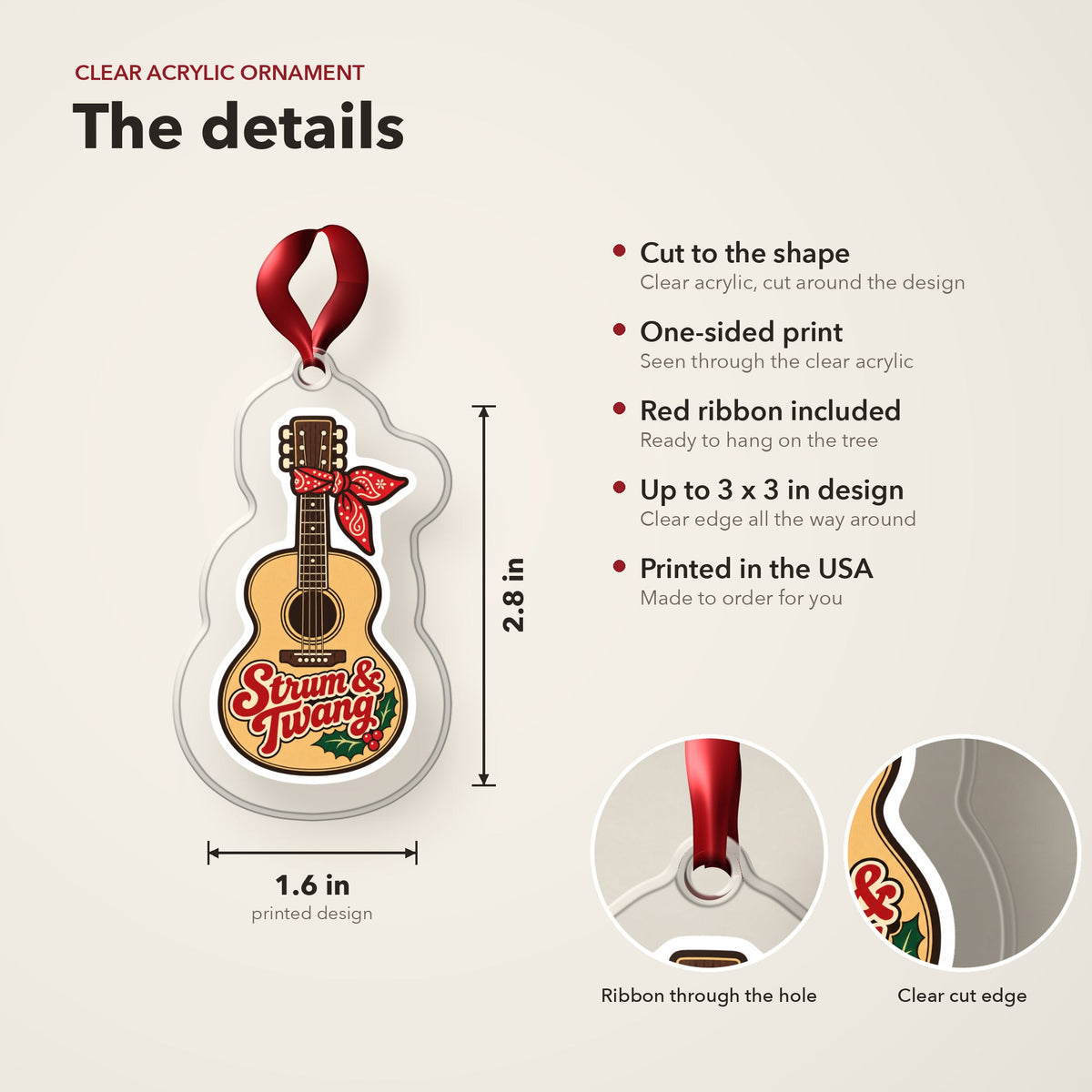 Strum & Twang Country Guitar Christmas Ornament