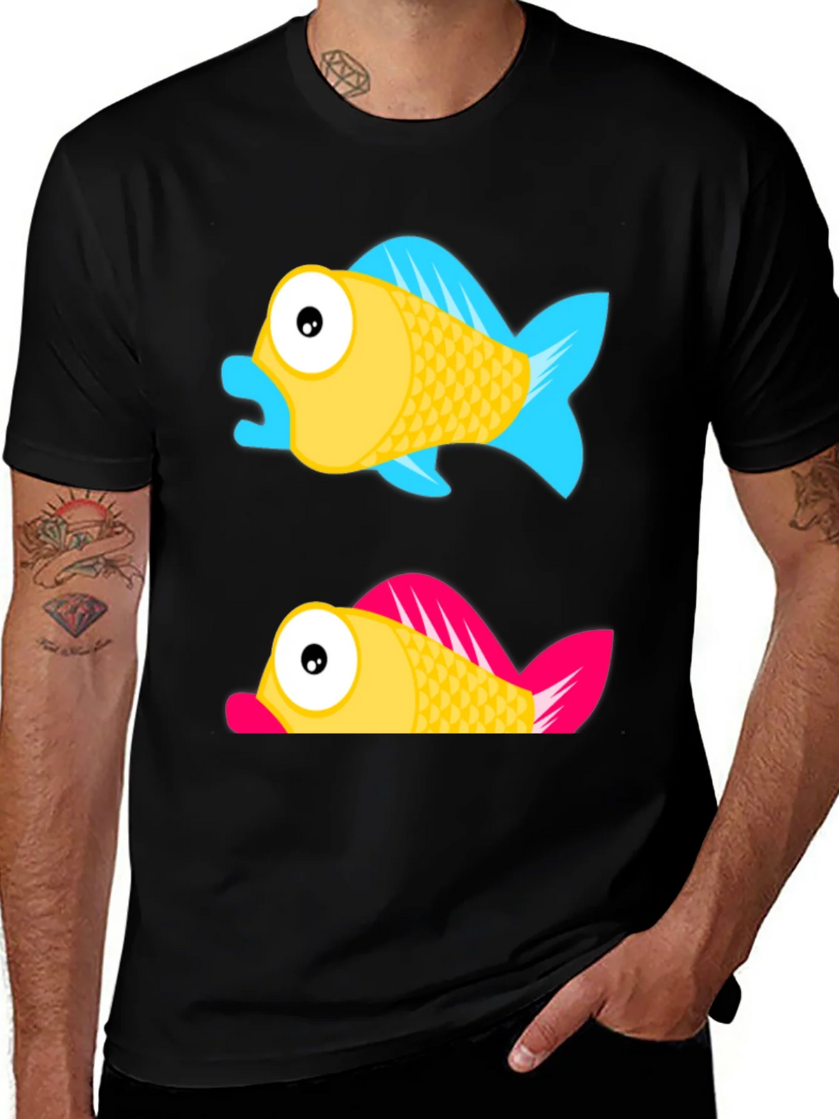 Cartoon Fish Graphic Tee - Black Cotton Shirt product image 1