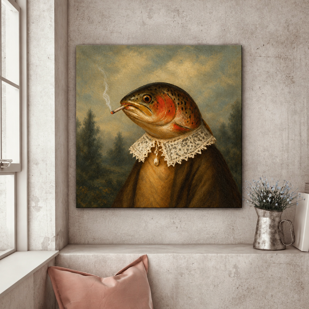 Vintage Smoking Trout Canvas